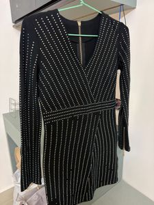 MISSMOSA Black Dress with Flat Rhinestones