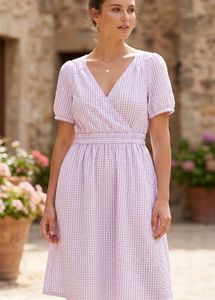Lavender Gingham Wrap Dress