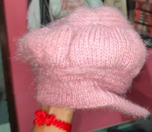 Chic Pink Knit Beret Hat