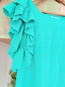 Chic Teal Ruffle Sleeve Top