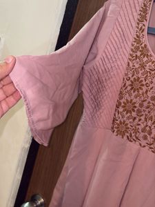 Elegant Pink Kurta with Golden Embroidery