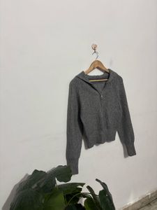 Gray Zipper Cardigan