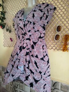 Boho Paisley Twist-Front Mini Dress