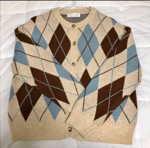 Argyle Beige Light Academia Knit Cardigan