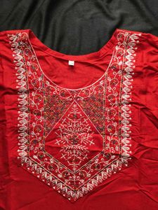 Red Embroidered Kurta
