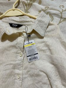 Cream Textured oversized Shirt