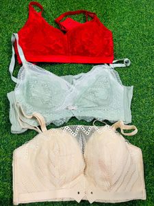 34 size padded Comfortable Lace Bras - Pack of 3