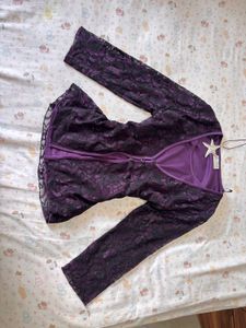Elegant Purple Lace  Sleeve Top