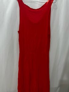 Vibrant Red Sleeveless Cowl Neck Dress