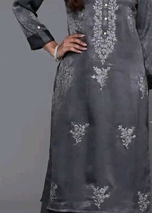 Elegant gray Kurta Set with Dupatta