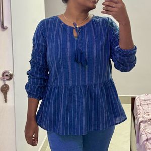 Blue Striped Peplum Kurta Top