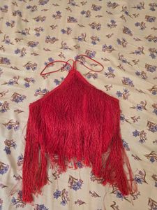 Red Fringe Halter Top