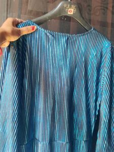 Stunning Blue Metallic Pleated Dress in offer pric