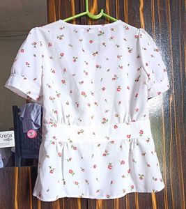 White Floral Button-Up Peplum Top