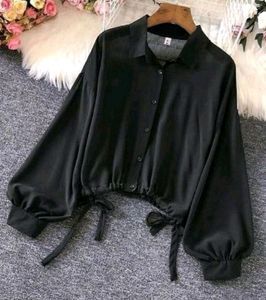Black Crop Top With Straps At Sides