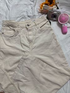 Cream Wide-Leg Jeans