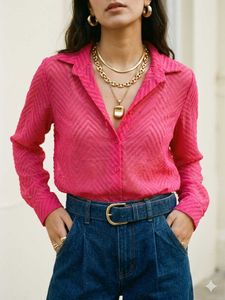 Sheer Chevron Print Button-Up Shirt