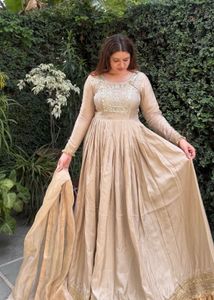 Elegant Beige Anarkali Gown with bottom