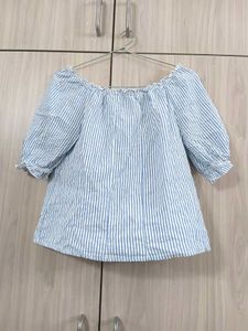 Blue & White Striped Off-Shoulder Top