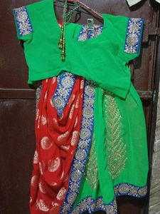 Red and Green Half-and-half Saree