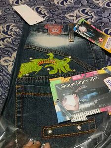 Cyber Y2K Dragon Embroidered Flare Jeans (BNWT)