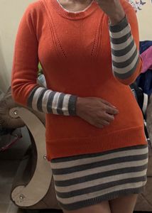 Orange Knit Sweater Dress