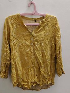 Yellow Crinkled Print Kurta
