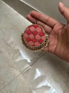 Pink Geometric Design Jhumka Earrings