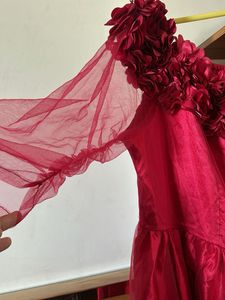 Stunning Red Off-Shoulder Floral Gown