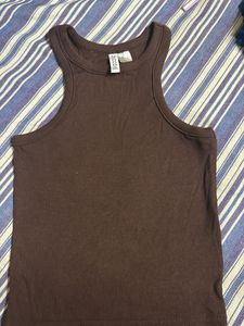 Brown Ribbed Tank Top