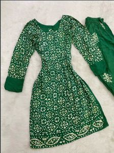 Green Batik Print Kurta Set