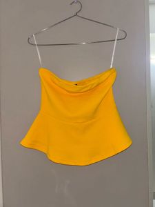Stylish Yellow Strapless Peplum Top