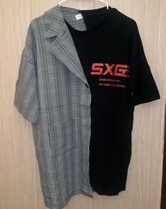 Asymmetrical Plaid Blazer T-Shirt Combo