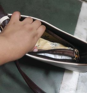 Chic Cream &amp; Brown Hobo Bag