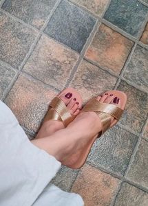Stylish Gold Strappy Flat Sandals