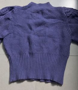 Purple Puff Sleeve Knit Sweater