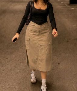 ✨H&amp;M Divided Cotton Beige Cargo Midi Skirt ✨