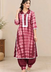 Maroon Tie-Dye Kurta Set with Dhoti Pants