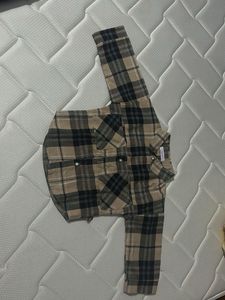Tan & Black Plaid Flannel Shirt