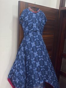 Stylish Blue Printed Ethnic Gown
