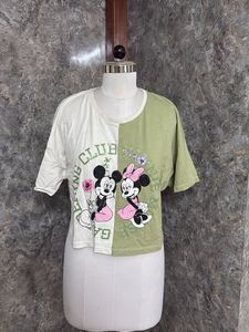 Cute Mickey & Minnie Color Block T-Shirt