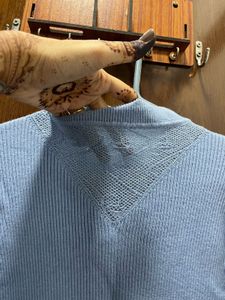 Light Blue Ribbed Knit Sweater