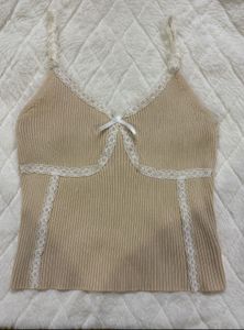 Cute Beige Cami Top with Lace Trim