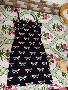 Chic Bow Print Mini Dress