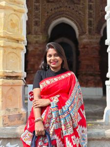 pure silk Elegant Red madhubani Printed Saree