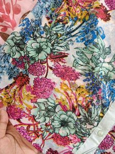 Vibrant Floral Print Button-Up Top
