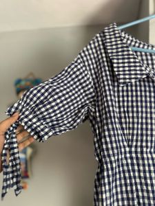 Navy Gingham Button-Up Top
