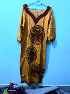 Yellow Ethnic Kurta with Maroon Print