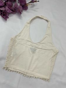 Off white halter neck top