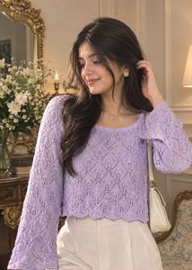 Cropped Lace Knit Sweater